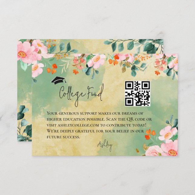 Beown pink floral botanical fund graduation enclosure card (Front/Back)