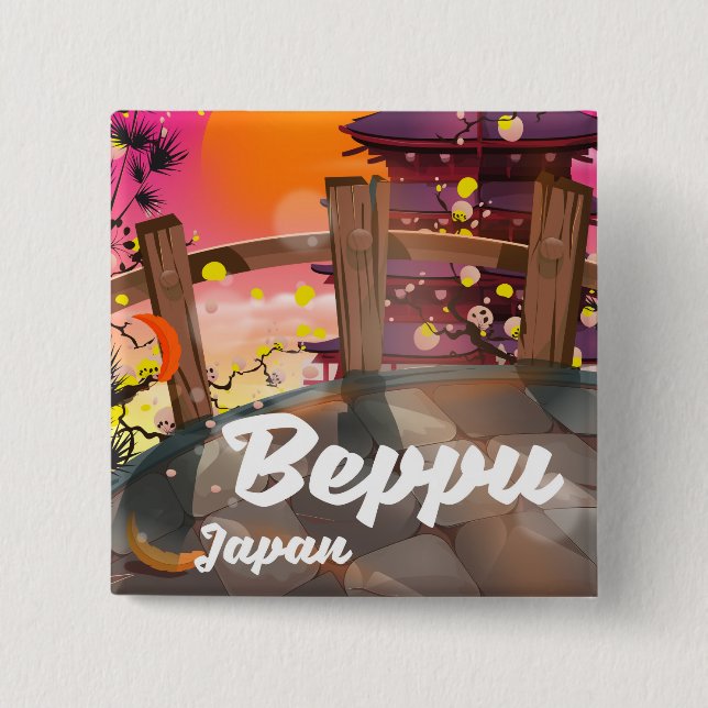 Beppu Japanese travel poster 2 Inch Square Button (Front)