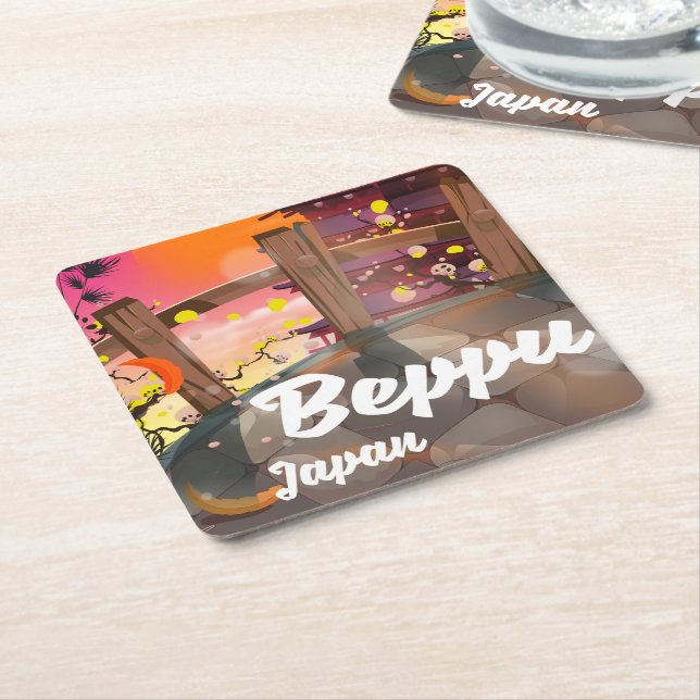 Beppu Japanese travel poster Square Paper Coaster (Angled)