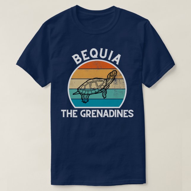 Bequia The Grenadines Retro Sunset with Turtle 31 T-Shirt (Design Front)