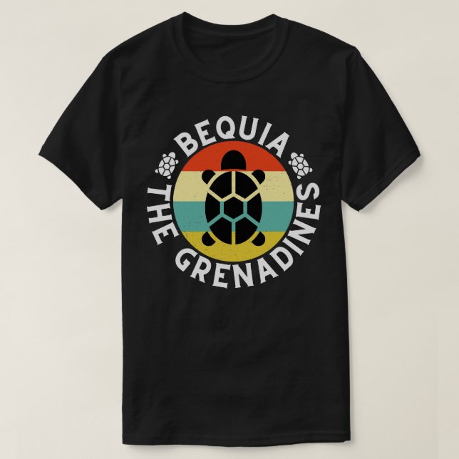 Bequia The Grenadines Retro Sunset with Turtle 7 T-Shirt (Design Front)