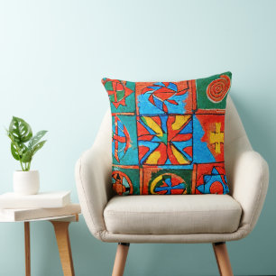 Berber Amazigh motifs, signs and symbols abstract Throw Pillow