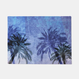 Bercelona Blue Palm tree Grunge Digital Art Design Doormat
