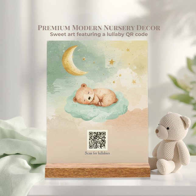Berceuse interactive QR Ours endormi Céleste (Unique baby shower gift! Tabletop sleeping bear plaque with QR code that plays soothing lullabies.)
