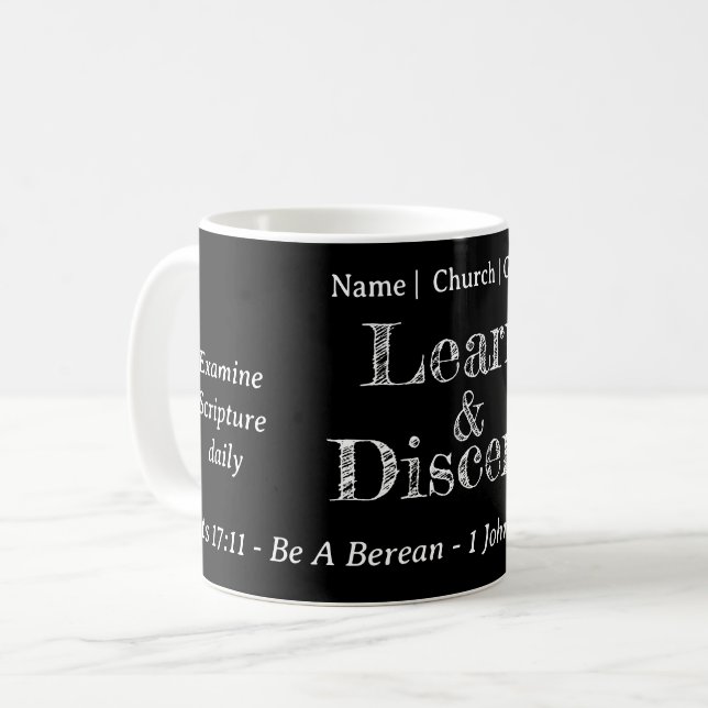 Berean Search Scripture Personalized Black Coffee Mug (Front Left)