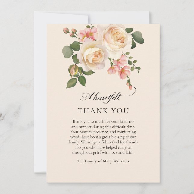 Bereavement Floral Christian Funeral Thank You (Front)
