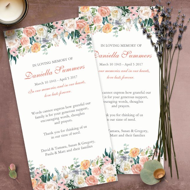 Bereavement Loss Roses Funeral Thank You Cards (funeral thank you cards, bereavement, elegant, simple, celebration of life, sympathy card)