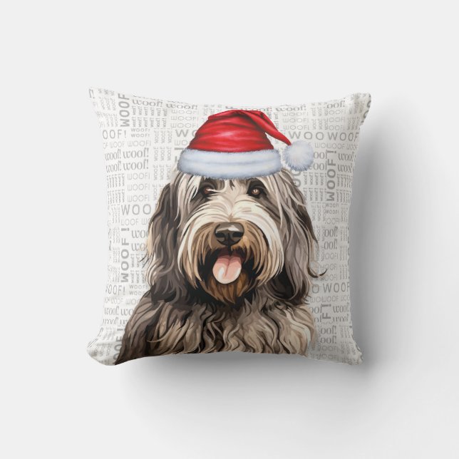 Bergamasco Dog Watercolor Christmas Throw Pillow (Front)