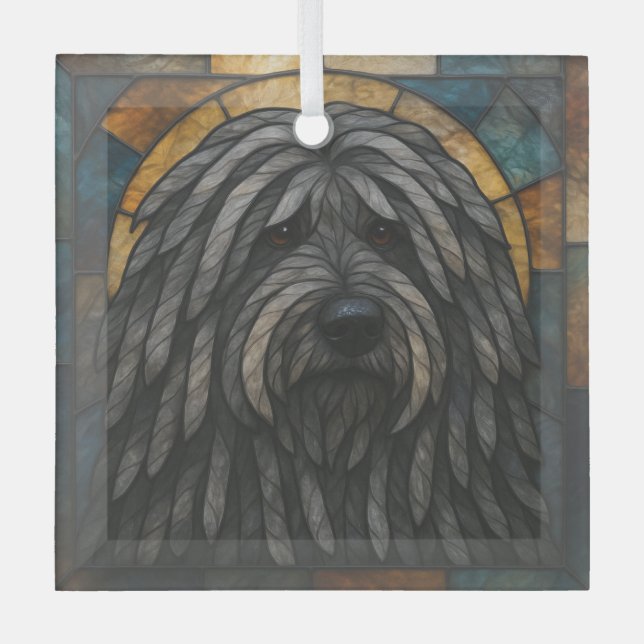 Bergamasco Sheepdog Dog "Stained Glass" Glass Ornament (Front)