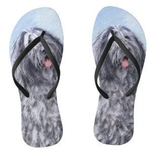 Bergamasco Sheepdog Painting - Cute Original Dog A Flip Flops