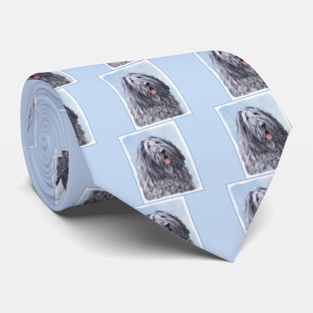 Bergamasco Sheepdog Painting - Cute Original Dog A Tie (Rolled)