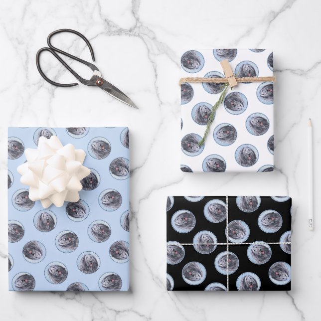 Bergamasco Sheepdog Shepherd Painting Cute Dog Art Wrapping Paper Sheet (Front)