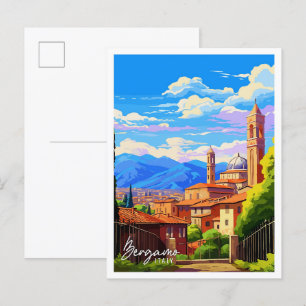 Bergamo Italy Art vintage travel illustration Postcard