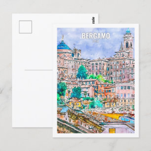 Bergamo Italy Travel Place Watercolor Postcard