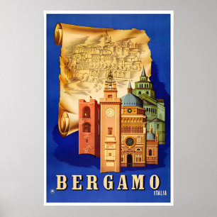 Bergamo Print Italy Travel Poster Italian Art