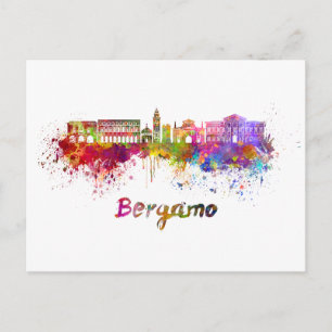 Bergamo skyline in watercolor postcard