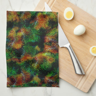 Bergamot skin texture in green and strong orange   kitchen towel