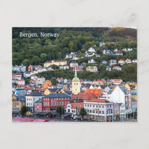 Bergen en Soleil du Soir, Norvège, Carte postale