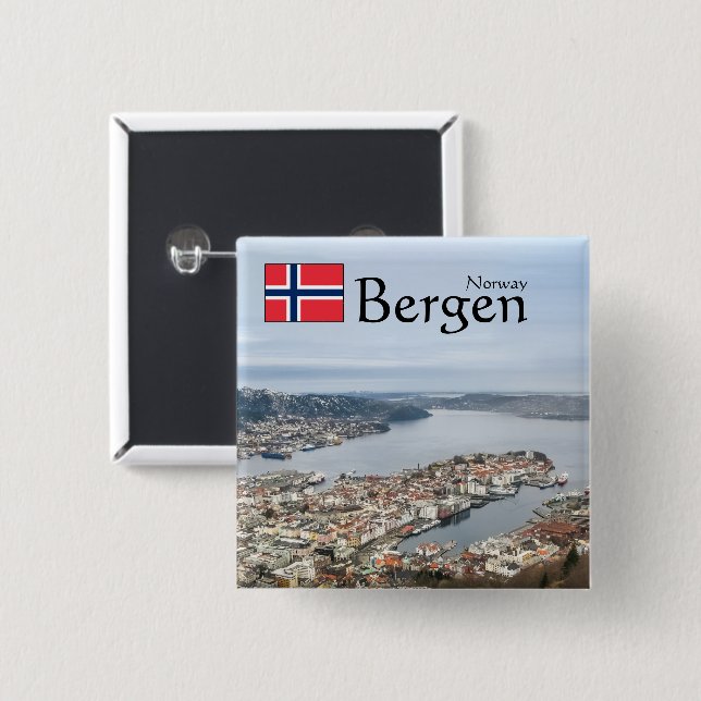 Bergen Norway 2 Inch Square Button (Front & Back)