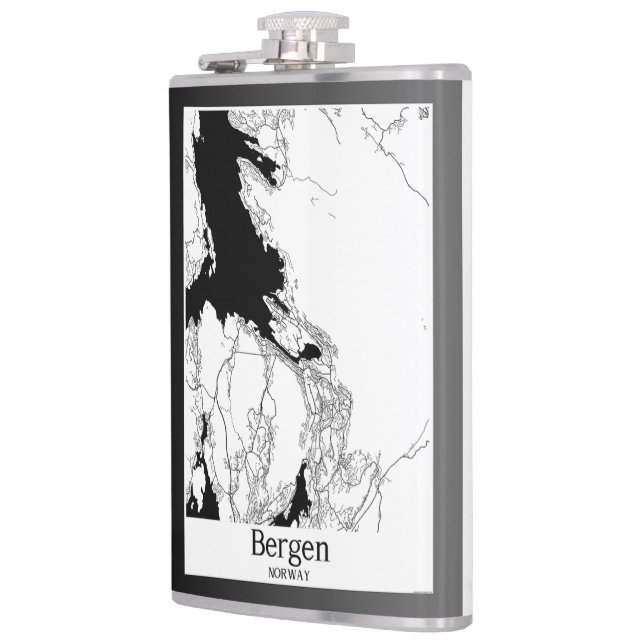 Bergen Norway Modern City Map Hip Flask (Left)