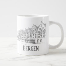 Bergen Norway Streetscape Beautiful Line Drawing