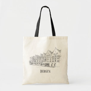 Bergen Norway Streetscape Beautiful Line Drawing Tote Bag