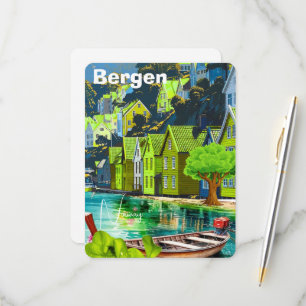 Bergen Norway Travel Postcard Art, Bergen Postcard