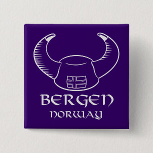 Bergen Norway Viking Hat 2 Inch Square Button