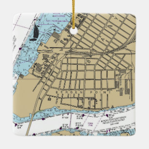 Bergen Point NY Chart Ceramic Ornament