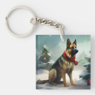 Berger Allemand dans la neige de Noël