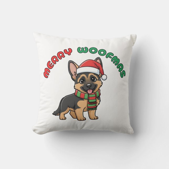 Berger de Noël Allemand Coussin : Joyeux Woofmas (Recto)