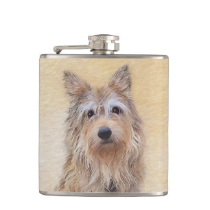 Berger Picard Painting - Cute Original Dog Art Hip Flask