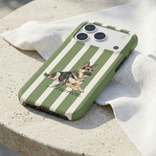 Bergère Allemande Rayure Vert Olive Classique (Classic Olive Green Stripe German Shepherd iPhone Case)