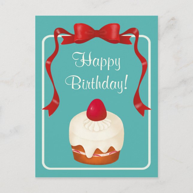 Beribboned Strawberry Cake Postcard (Front)