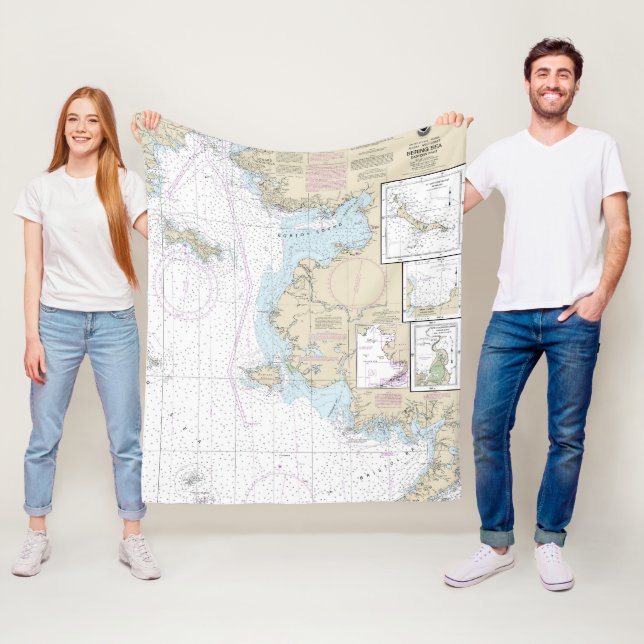 Bering Sea Eastern Part Alaska Nautical Chart Fleece Blanket (In Situ)