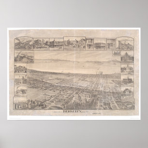 Berkeley, CA. Panoramic Map 1891 (0099A) - Unrest. Poster