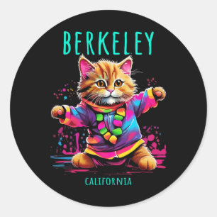 Berkeley California Usa Fun Cute Colorful Dancing Classic Round Sticker
