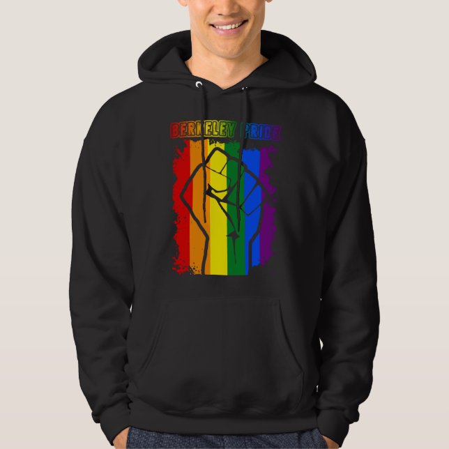 Berkeley LGBT Pride Month LGBTQ Rainbow Flag Gay L Hoodie (Front)