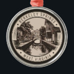 Berkeley Springs West Virginia Illustration Badge Metal Ornament<br><div class="desc">Berkeley Springs retro vector travel design. Nestled in the West Virginia mountains,  Berkeley Springs has attracted visitors to its natural hot springs and unique,  artistic culture.</div>