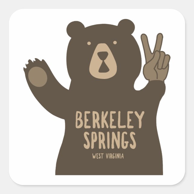 Berkeley Springs West Virginia Peace Bear Square Sticker (Front)