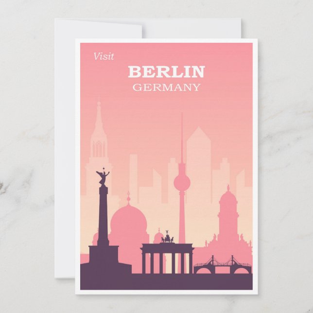Berlin Allemagne Vintage voyage rose carte plat (Devant)
