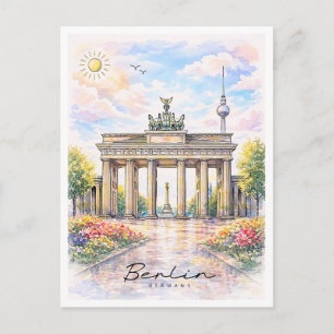 Berlin Brandenburg Gate Watercolor   Germany Holiday Postcard