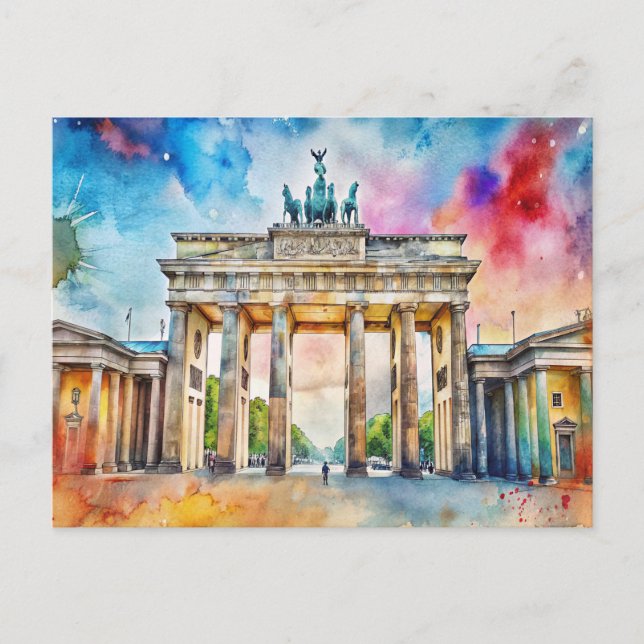 Berlin  Brandenburg Gate Watercolor Painting Postcard (Front)