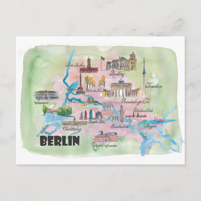 Berlin Carte préférée avec lieux touristiques (Devant)
