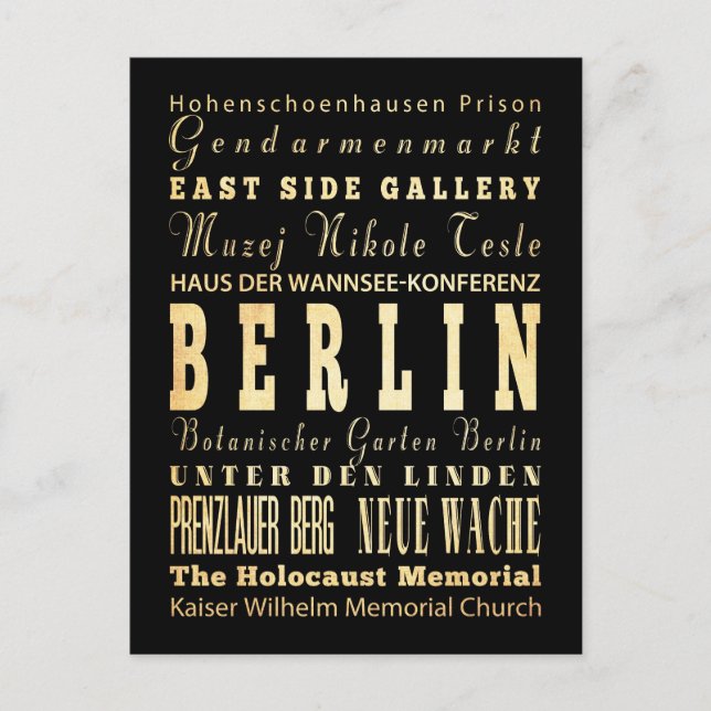 Berlin City of Germany Typography Art Postcard (Front)