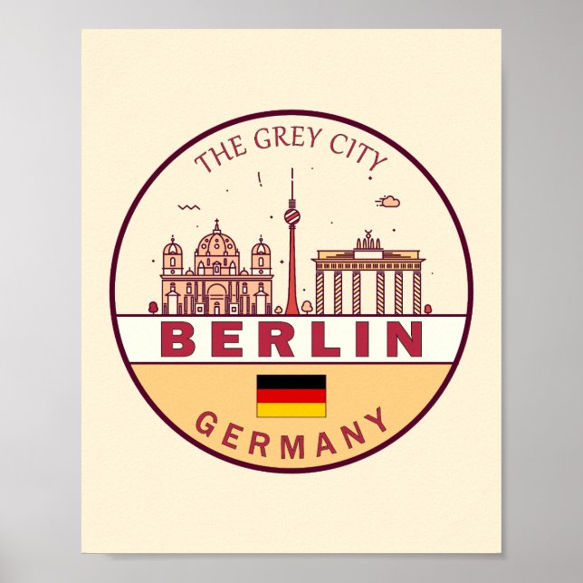 Berlin Germany City Skyline Emblem Poster (Front)