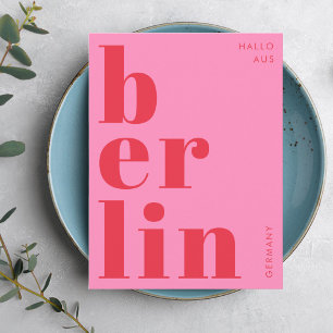 Berlin Germany modern typography pink red Postcard