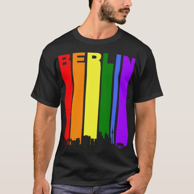 Berlin Germany Rainbow Skyline LGBT Gay Pride  T-Shirt (Front)
