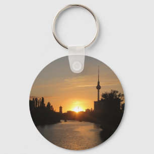 Berlin Germany Skyline Night Postcard Keychain