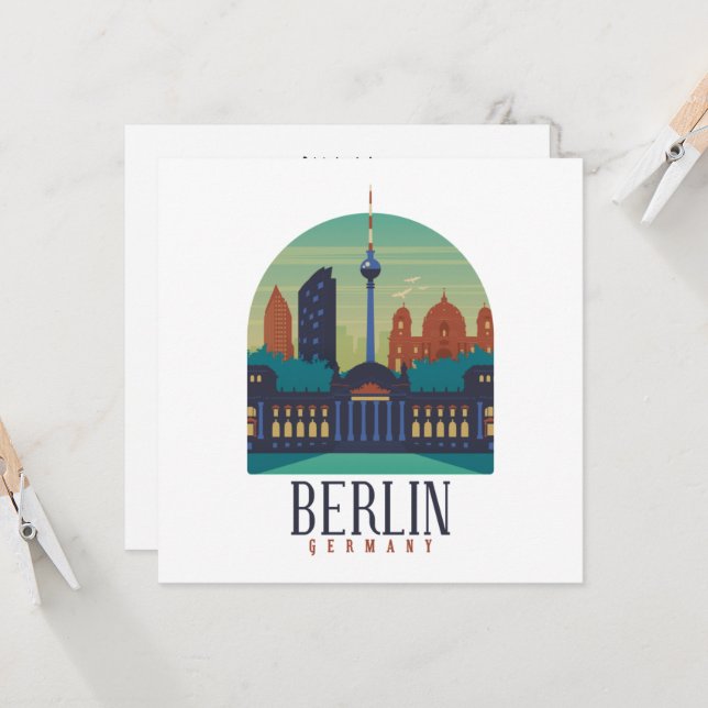 Berlin Germany Skyline Vintage Greeting Card (Front/Back In Situ)